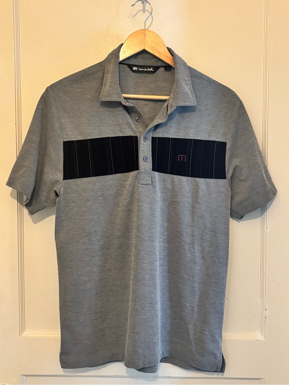 Travis Mathew Grey Polo with Black Chest Panels